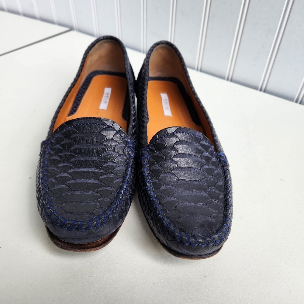 Women's Navy Textured Leather Loafers